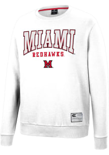 Colosseum Miami RedHawks Mens White Scholarship Fleece Long Sleeve Crew Sweatshirt