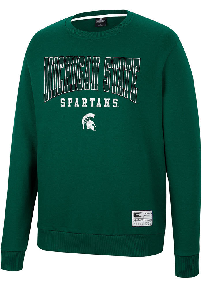 Colosseum Michigan State Spartans Mens Green Scholarship Fleece Long Sleeve Crew Sweatshirt