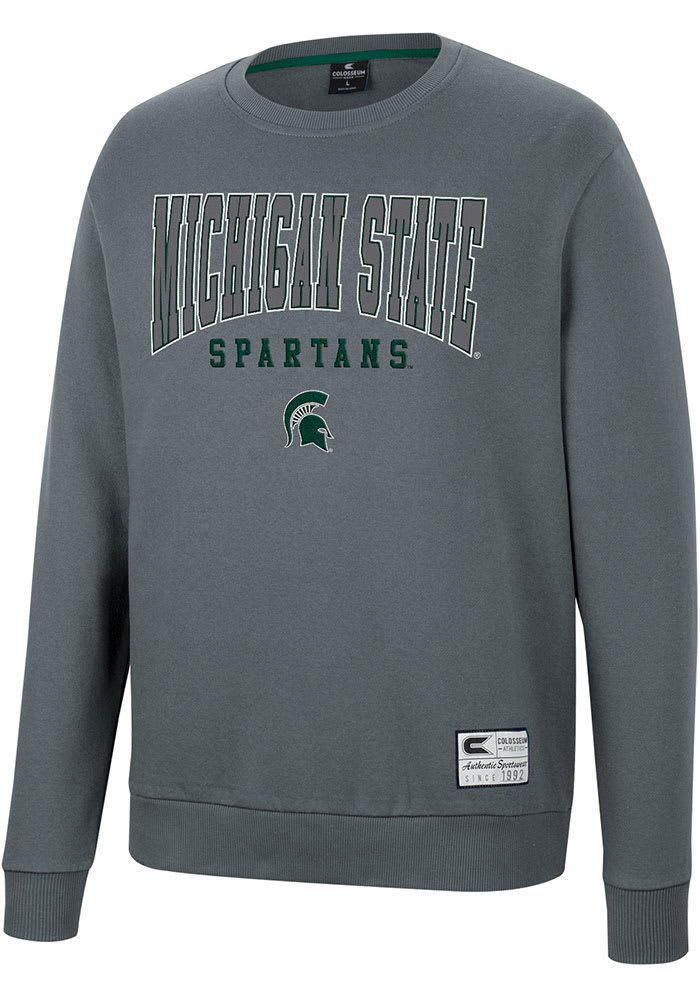 Colosseum Michigan State Spartans Mens Charcoal Scholarship Fleece Long Sleeve Crew Sweatshirt