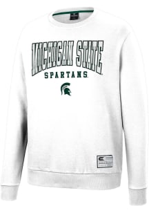 Colosseum Michigan State Spartans Mens White Scholarship Fleece Long Sleeve Crew Sweatshirt