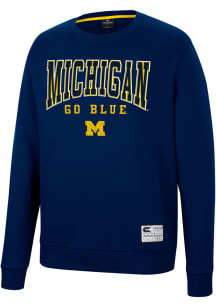 Colosseum Michigan Wolverines Mens Navy Blue Scholarship Fleece Long Sleeve Crew Sweatshirt