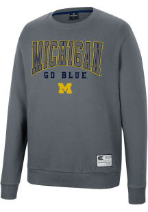 Colosseum Michigan Wolverines Mens Charcoal Scholarship Fleece Long Sleeve Crew Sweatshirt