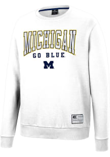 Colosseum Michigan Wolverines Mens White Scholarship Fleece Long Sleeve Crew Sweatshirt