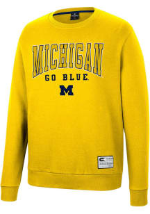 Colosseum Michigan Wolverines Mens Yellow Scholarship Fleece Long Sleeve Crew Sweatshirt