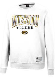 Colosseum Missouri Tigers Mens White Scholarship Fleece Long Sleeve Crew Sweatshirt