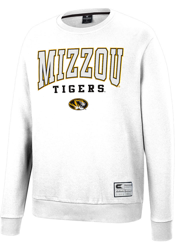Colosseum Missouri Tigers Mens White Scholarship Fleece Long Sleeve Crew Sweatshirt