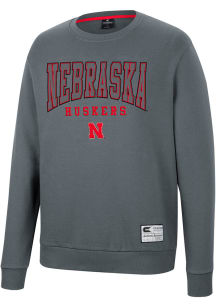 Colosseum Nebraska Cornhuskers Mens Charcoal Scholarship Fleece Long Sleeve Crew Sweatshirt
