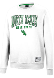 Colosseum North Texas Mean Green Mens White Scholarship Fleece Long Sleeve Crew Sweatshirt