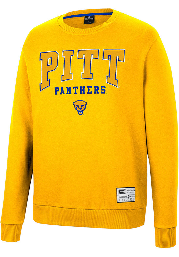Colosseum Pitt Panthers Mens Gold Scholarship Fleece Long Sleeve Crew Sweatshirt