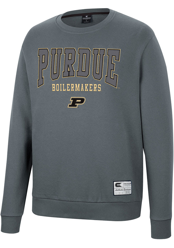 Colosseum Purdue Boilermakers Mens Charcoal Scholarship Fleece Long Sleeve Crew Sweatshirt