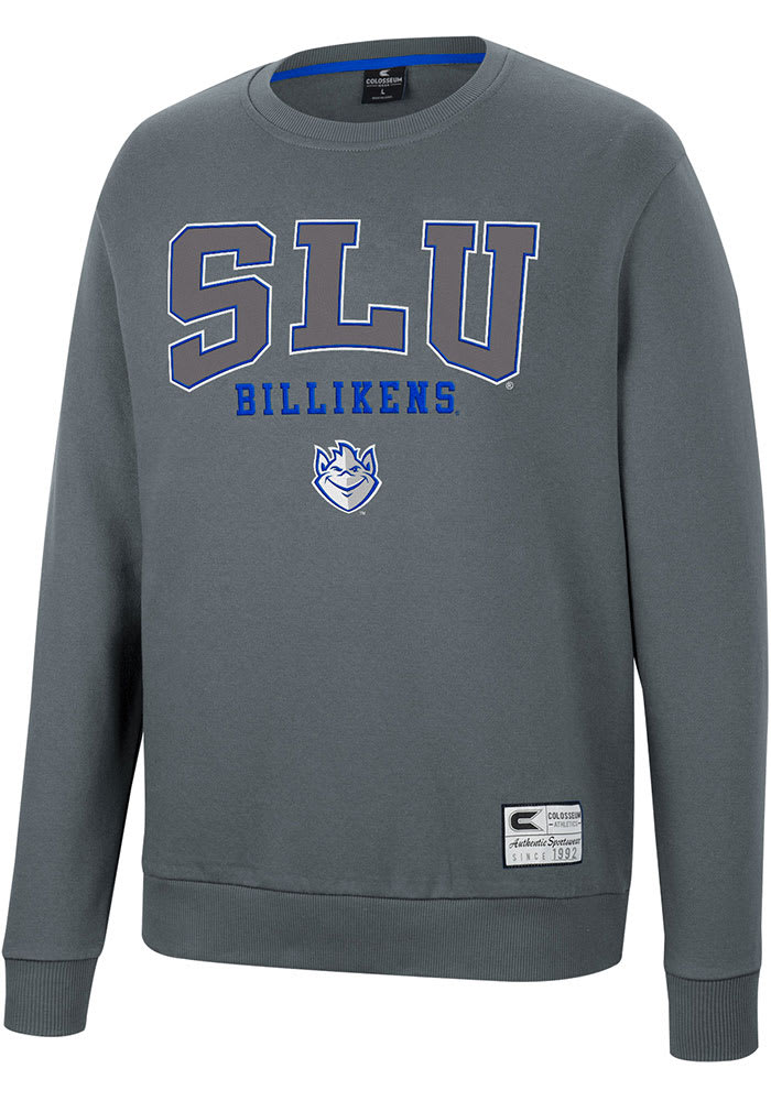 Colosseum Saint Louis Billikens Mens Charcoal Scholarship Fleece Long Sleeve Crew Sweatshirt