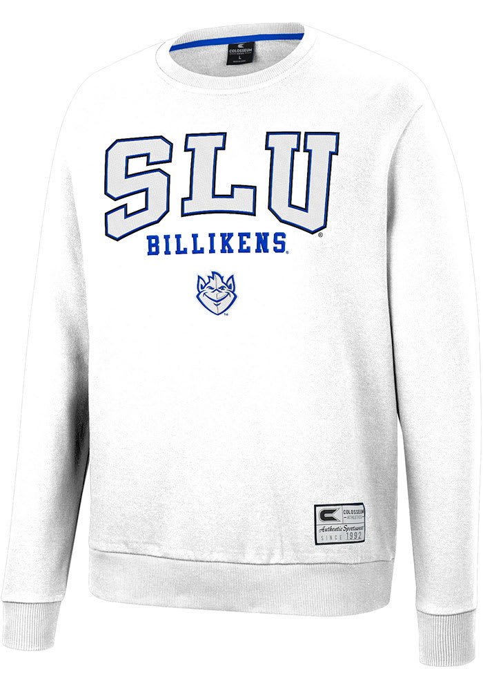 Colosseum Saint Louis Billikens Mens White Scholarship Fleece Long Sleeve Crew Sweatshirt