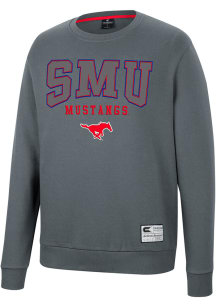 Colosseum SMU Mustangs Mens Charcoal Scholarship Fleece Long Sleeve Crew Sweatshirt