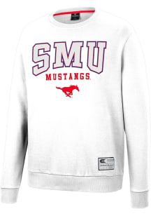 Colosseum SMU Mustangs Mens White Scholarship Fleece Long Sleeve Crew Sweatshirt