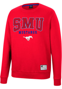 Colosseum SMU Mustangs Mens Red Scholarship Fleece Long Sleeve Crew Sweatshirt