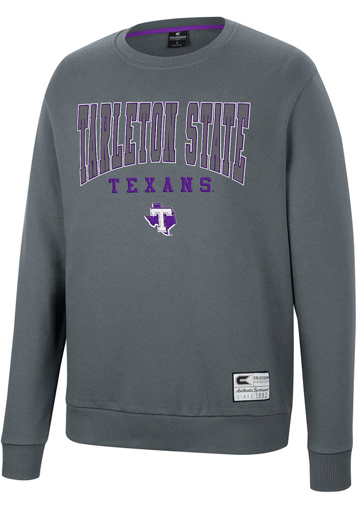 Colosseum Tarleton State Texans Mens Charcoal Scholarship Fleece Long Sleeve Crew Sweatshirt