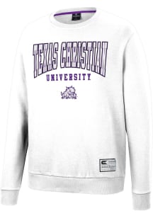 Colosseum TCU Horned Frogs Mens White Scholarship Fleece Long Sleeve Crew Sweatshirt
