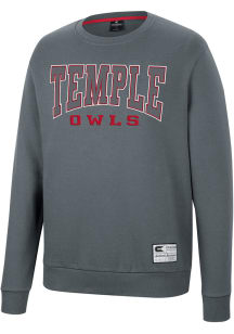 Colosseum Temple Owls Mens Charcoal Scholarship Fleece Long Sleeve Crew Sweatshirt