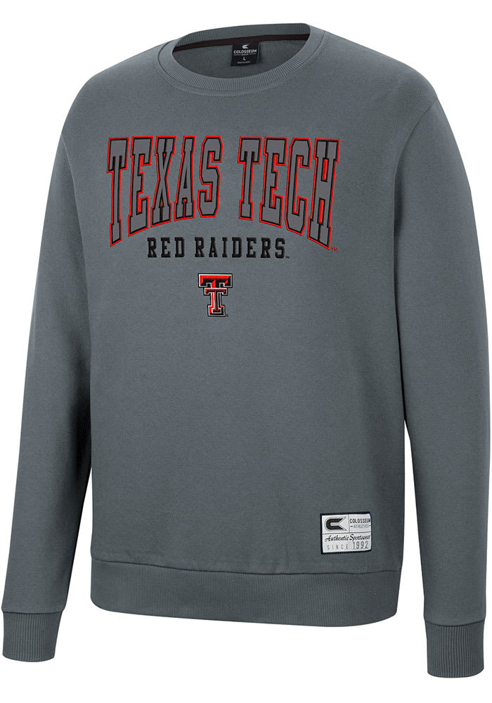 Colosseum Texas Tech Red Raiders Mens Charcoal Scholarship Fleece Long Sleeve Crew Sweatshirt