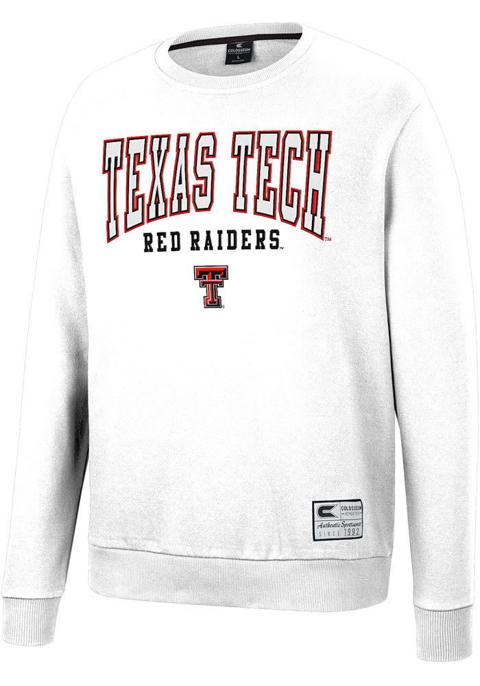 Colosseum Texas Tech Red Raiders Mens White Scholarship Fleece Long Sleeve Crew Sweatshirt