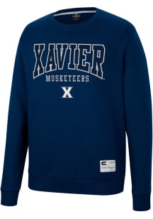 Colosseum Xavier Musketeers Mens Navy Blue Scholarship Fleece Long Sleeve Crew Sweatshirt