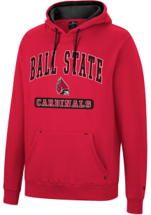 Colosseum Ball State Cardinals Mens Red Scholarship Fleece Long Sleeve Hoodie