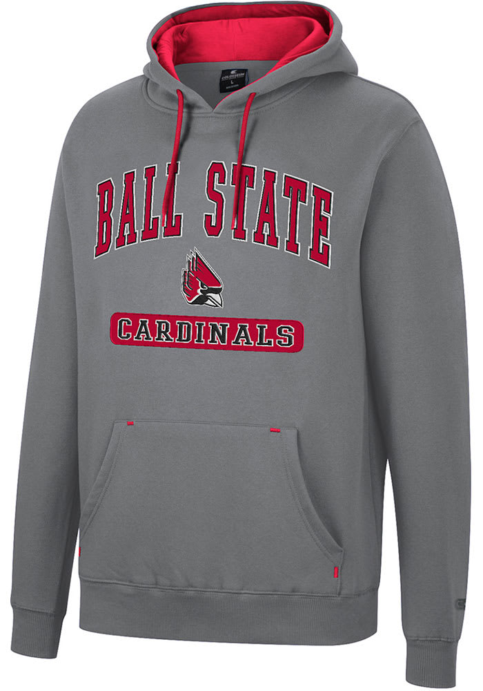 Colosseum Ball State Cardinals Mens Charcoal Scholarship Fleece Long Sleeve Hoodie