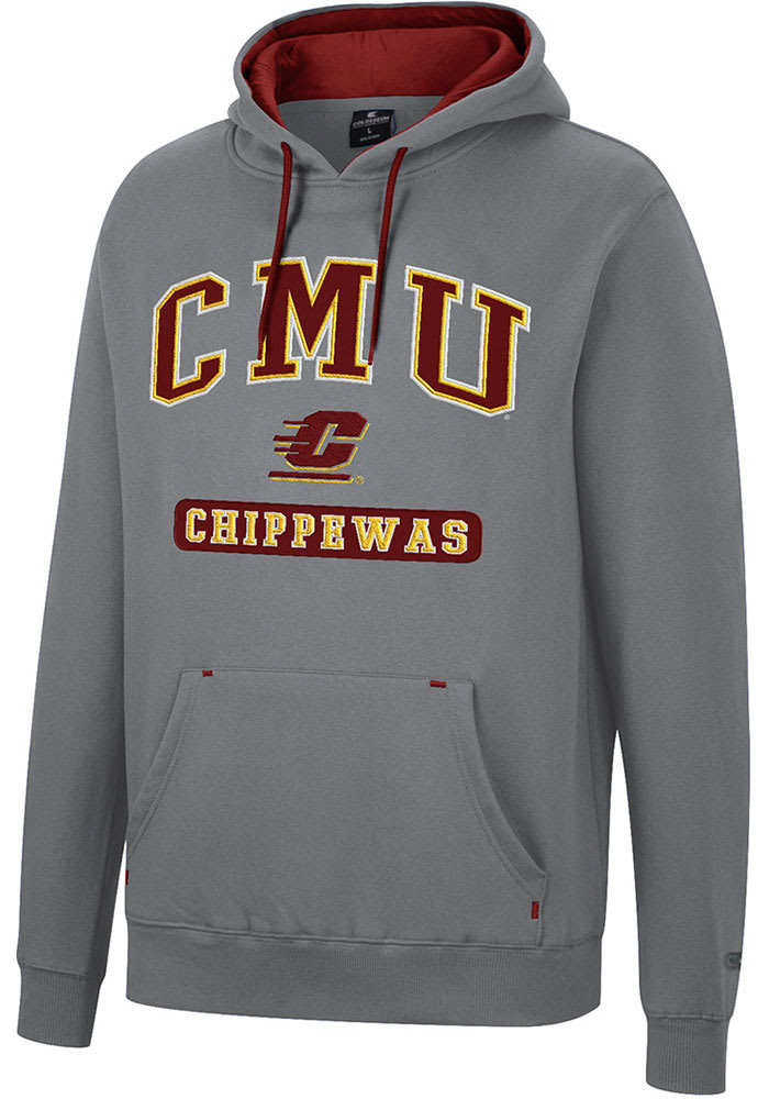 Colosseum Central Michigan Chippewas Mens Charcoal Scholarship Fleece Long Sleeve Hoodie