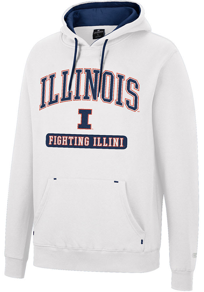 Colosseum Illinois Fighting Illini Mens White Scholarship Fleece Long Sleeve Hoodie