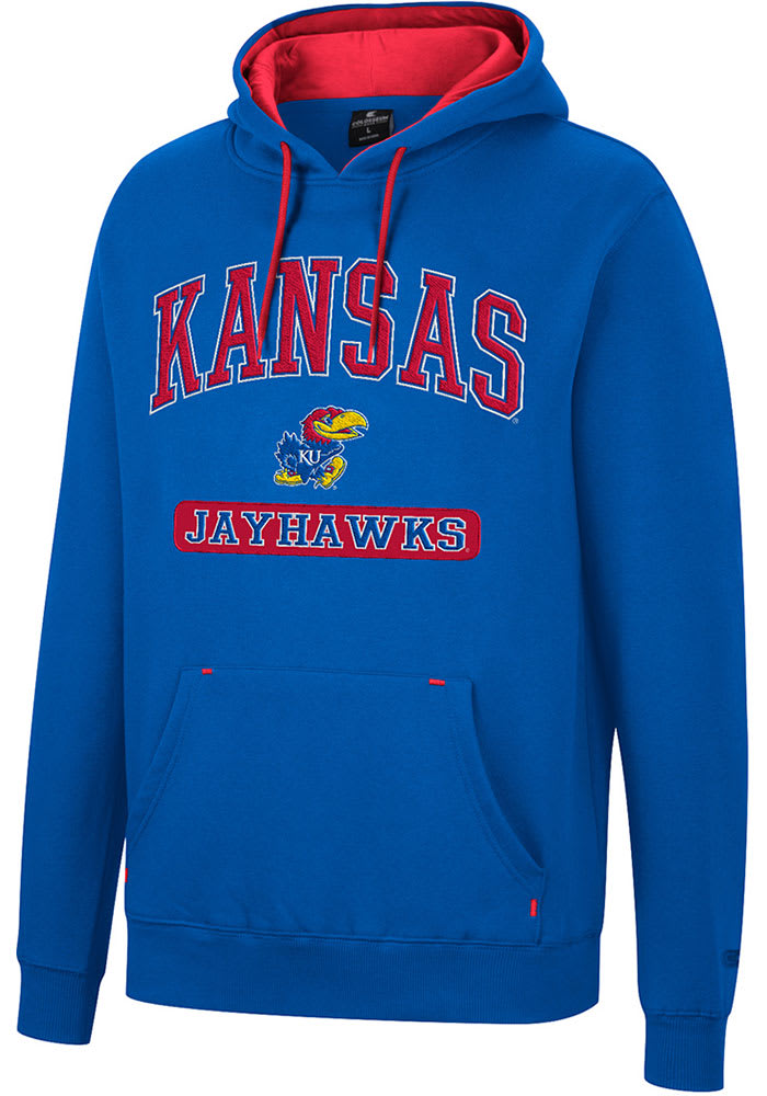 Colosseum Kansas Jayhawks Mens Blue Scholarship Fleece Long Sleeve Hoodie