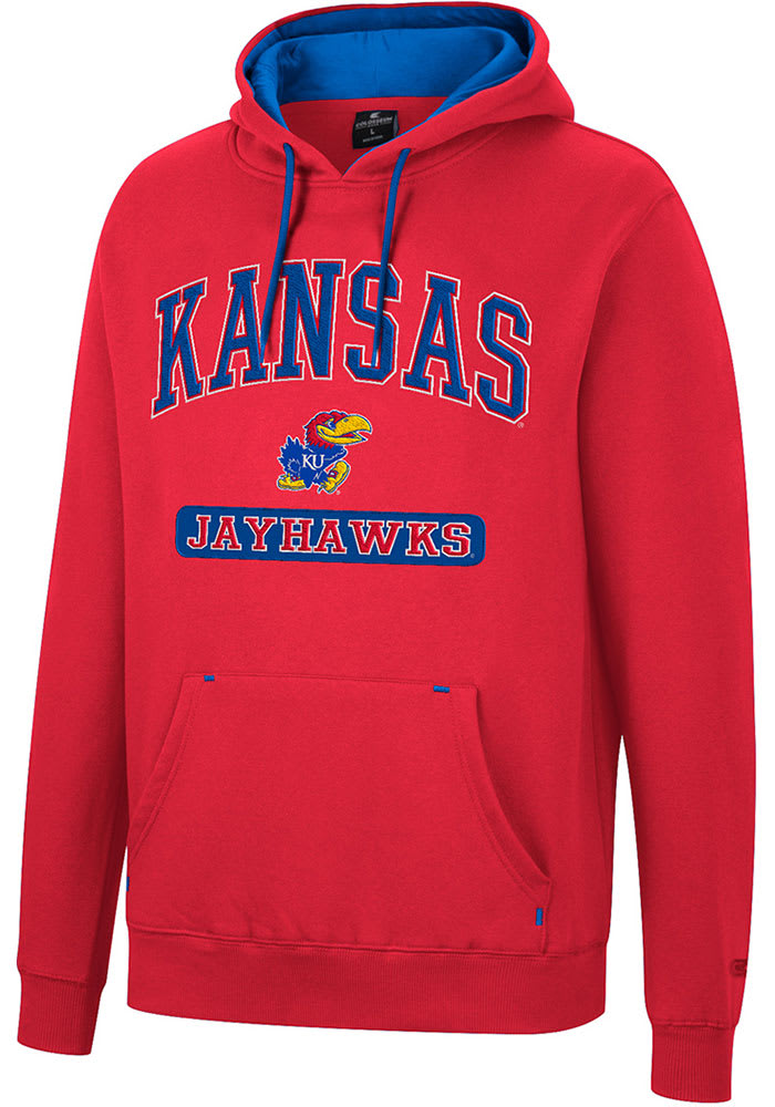 Colosseum Kansas Jayhawks Mens Red Scholarship Fleece Long Sleeve Hoodie