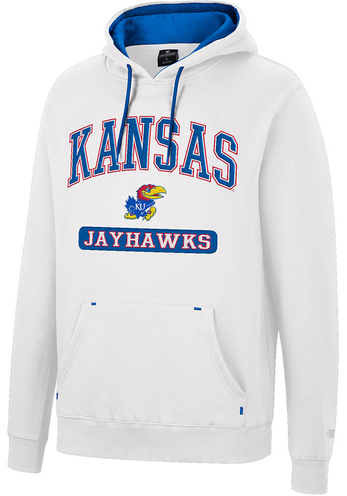 Colosseum Kansas Jayhawks Mens White Scholarship Fleece Long Sleeve Hoodie