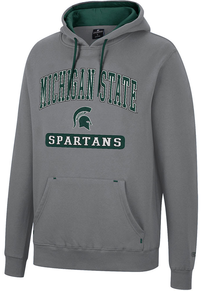 Colosseum Michigan State Spartans Mens Charcoal Scholarship Fleece Long Sleeve Hoodie