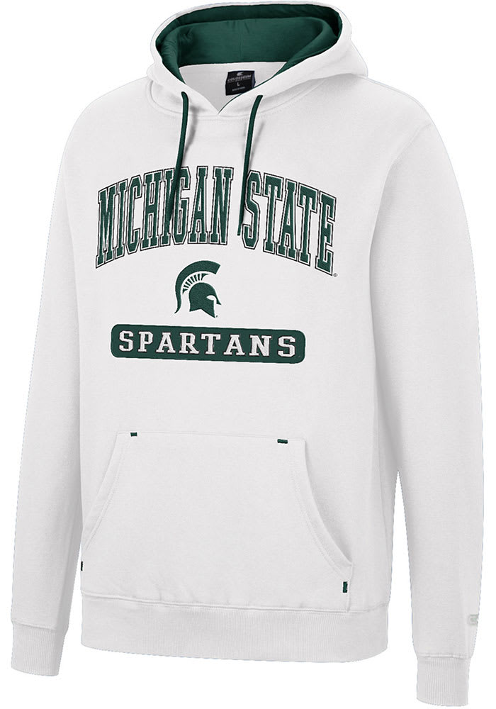 Colosseum Michigan State Spartans Mens White Scholarship Fleece Long Sleeve Hoodie