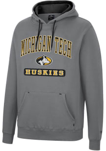 Colosseum Michigan Tech Huskies Mens Charcoal Scholarship Fleece Long Sleeve Hoodie