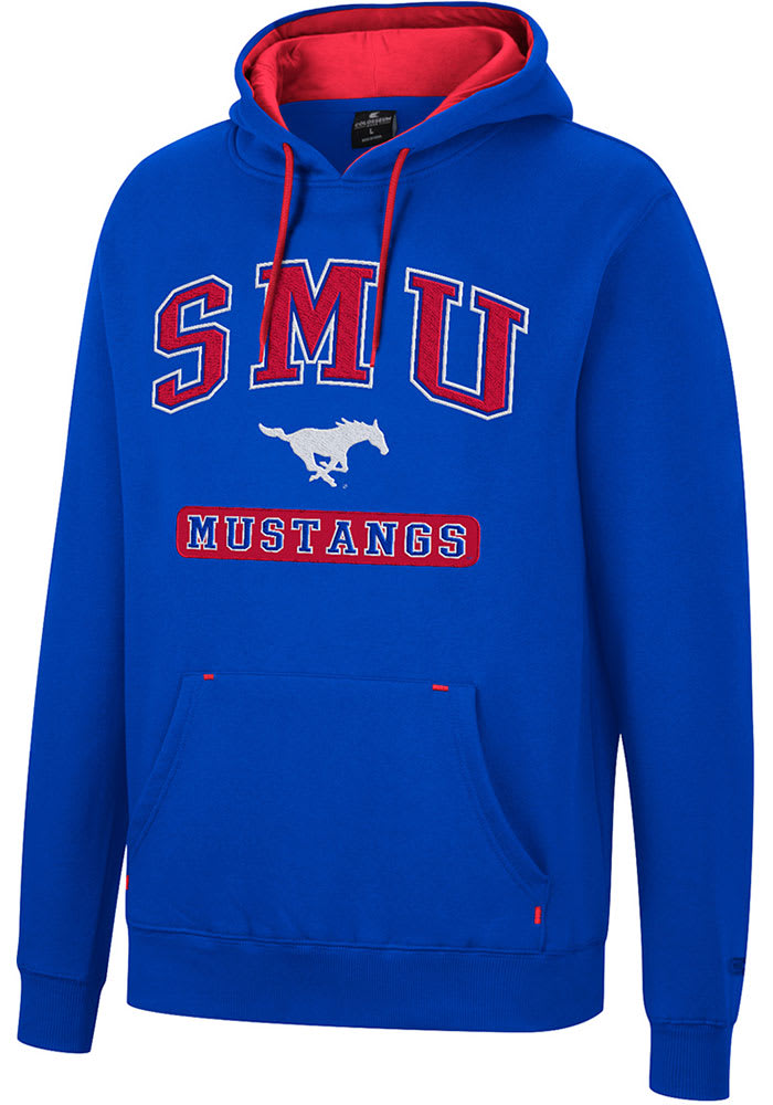 Colosseum SMU Mustangs Mens Blue Scholarship Fleece Long Sleeve Hoodie