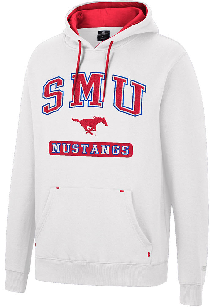 Colosseum SMU Mustangs Mens White Scholarship Fleece Long Sleeve Hoodie