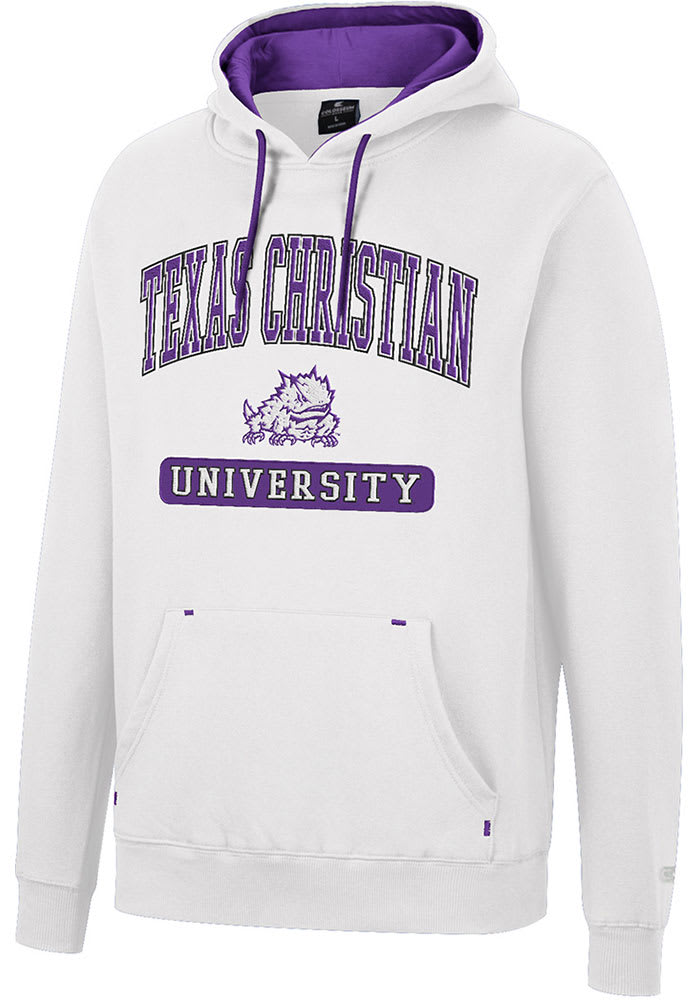 Colosseum TCU Horned Frogs Mens White Scholarship Fleece Long Sleeve Hoodie