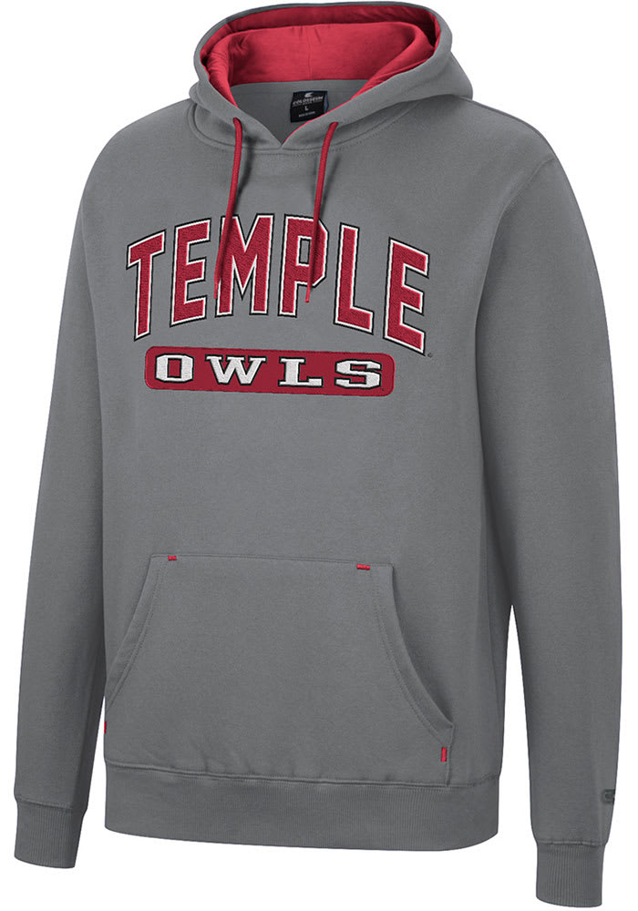 Colosseum Temple Owls Mens Charcoal Scholarship Fleece Long Sleeve Hoodie