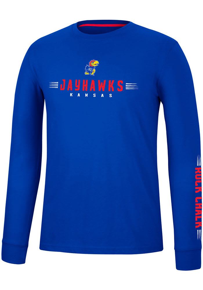 Colosseum Kansas Jayhawks Blue Spackler Long Sleeve T Shirt
