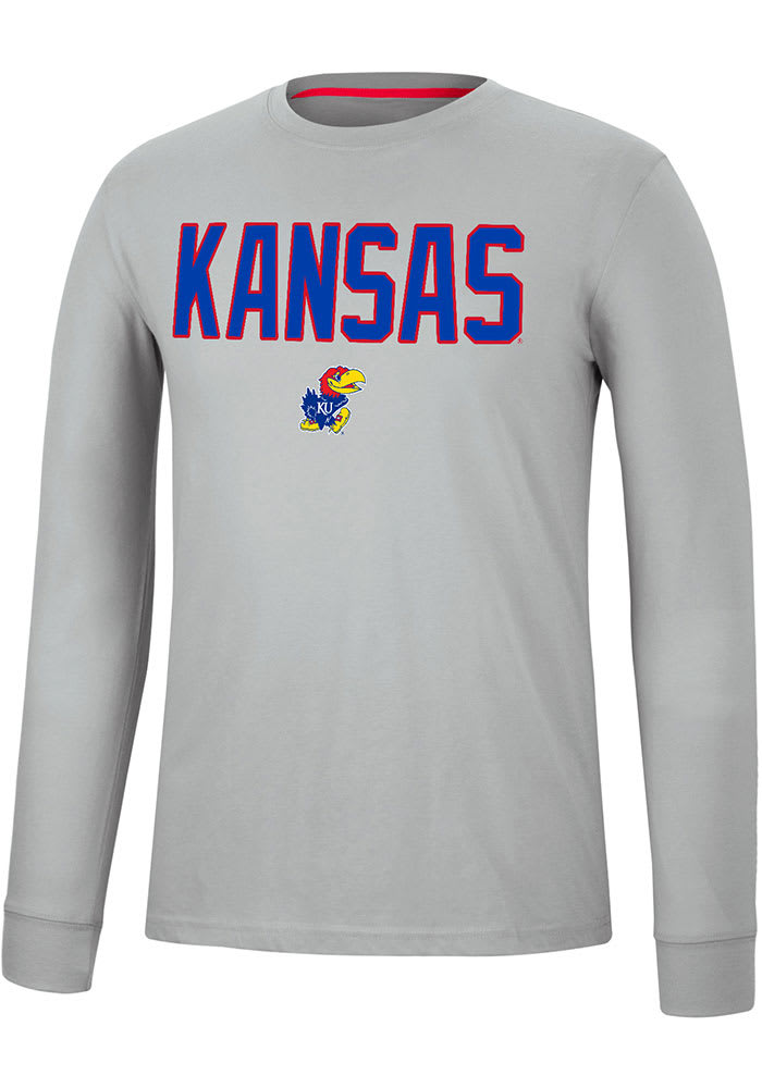 Colosseum Kansas Jayhawks Grey Spackler Long Sleeve T Shirt