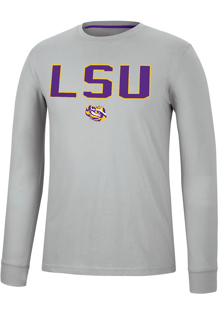 Colosseum LSU Tigers Grey Spackler Long Sleeve T Shirt
