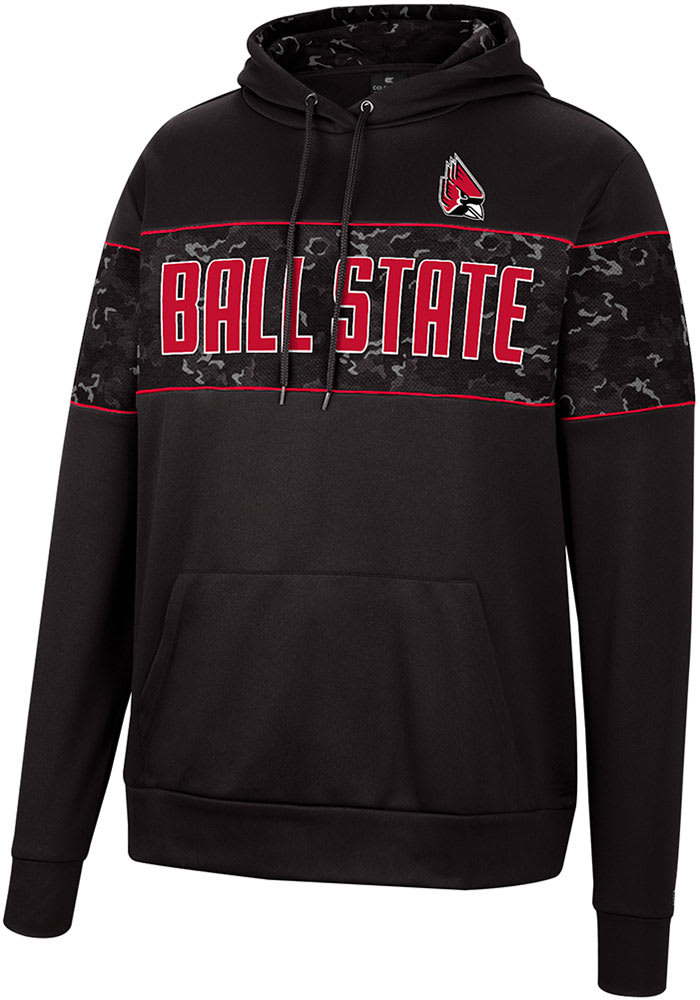 Colosseum Ball State Cardinals Mens Black Tonal Wager Pullover Hood