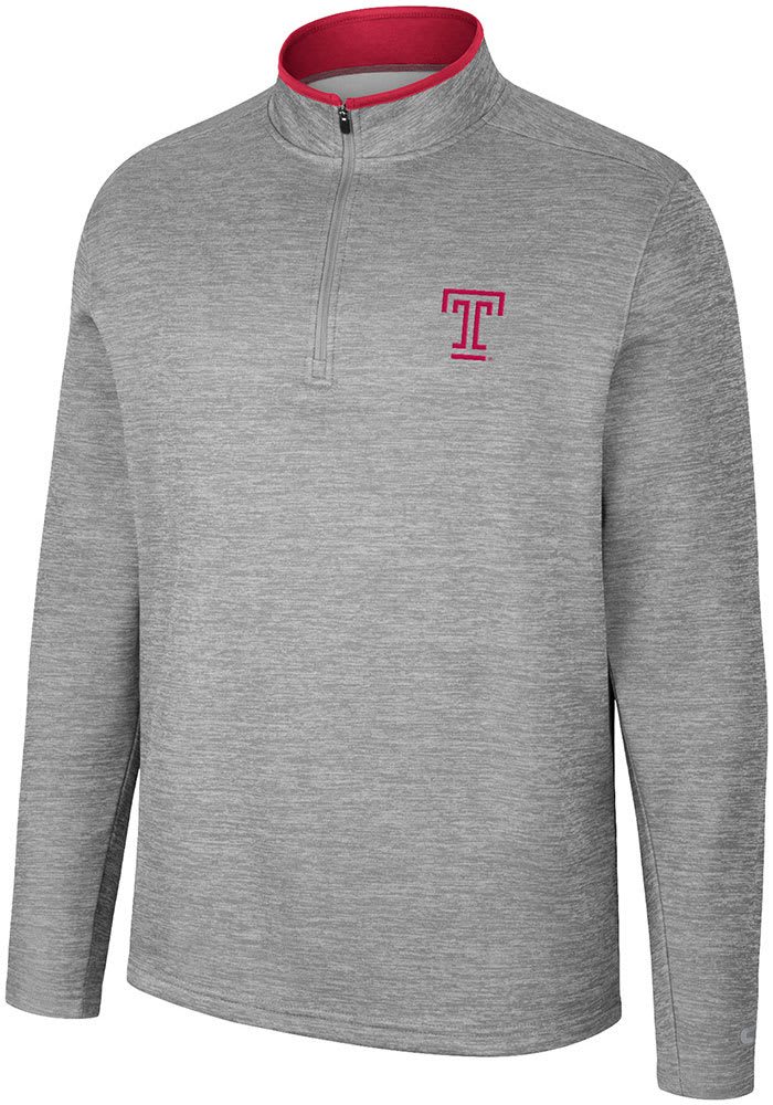 Colosseum Temple Owls Mens Grey Chase Long Sleeve 1/4 Zip Pullover