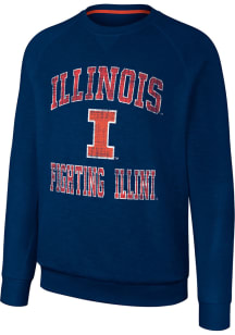 Colosseum Illinois Fighting Illini Mens Navy Blue Reggie Long Sleeve Crew Sweatshirt