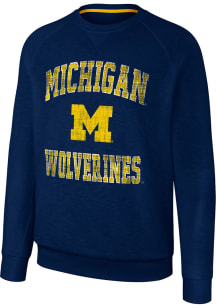 Colosseum Michigan Wolverines Mens Navy Blue Reggie Long Sleeve Crew Sweatshirt