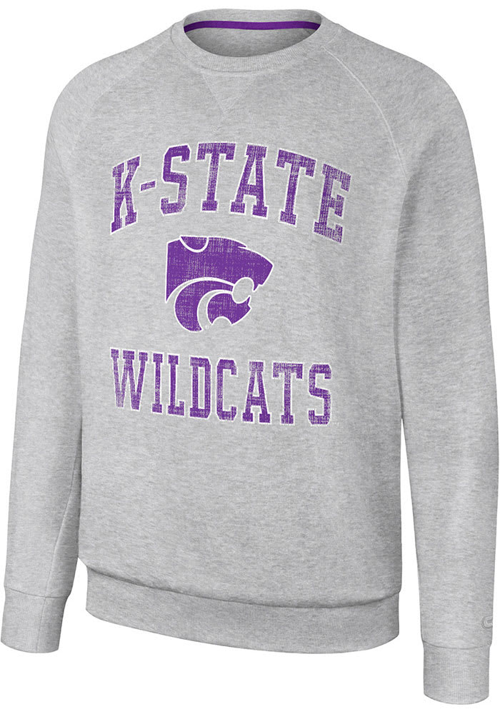 Colosseum K-State Wildcats Mens Grey Reggie Long Sleeve Crew Sweatshirt