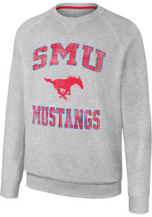 Colosseum SMU Mustangs Mens Grey Reggie Long Sleeve Crew Sweatshirt