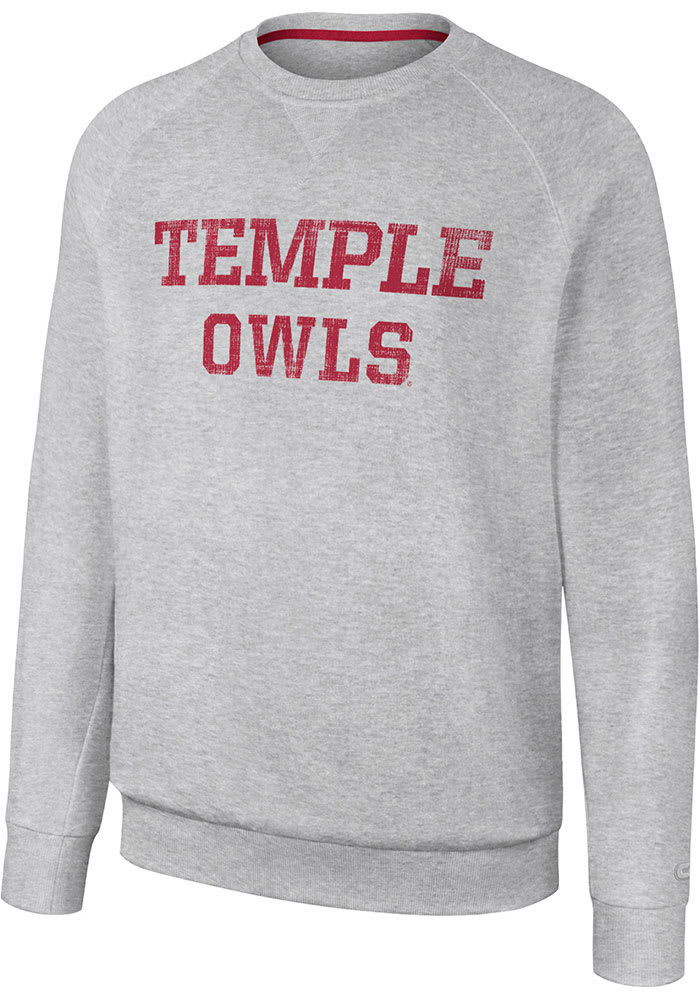 Colosseum Temple Owls Mens Grey Reggie Long Sleeve Crew Sweatshirt