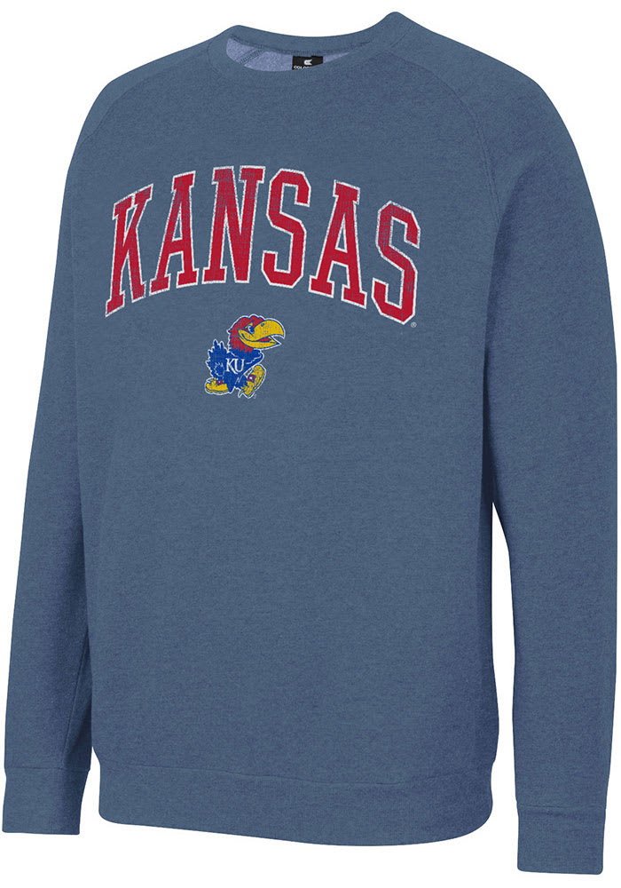 Colosseum Kansas Jayhawks Mens Blue Parsons Long Sleeve Crew Sweatshirt